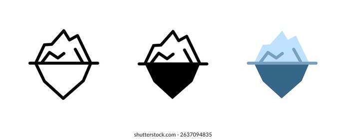 Iceberg icon. Floating iceberg with visible underwater part vector illustration. Symbol of hidden mass or unseen threats in cold environments. Concept of surface vs depth in nature and metaphor.