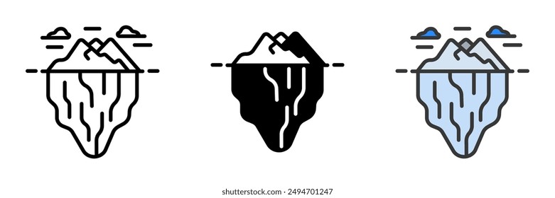 The Iceberg icon represents large masses of ice floating in the ocean. It symbolizes cold, natural beauty, and the power of nature’s frozen elements.