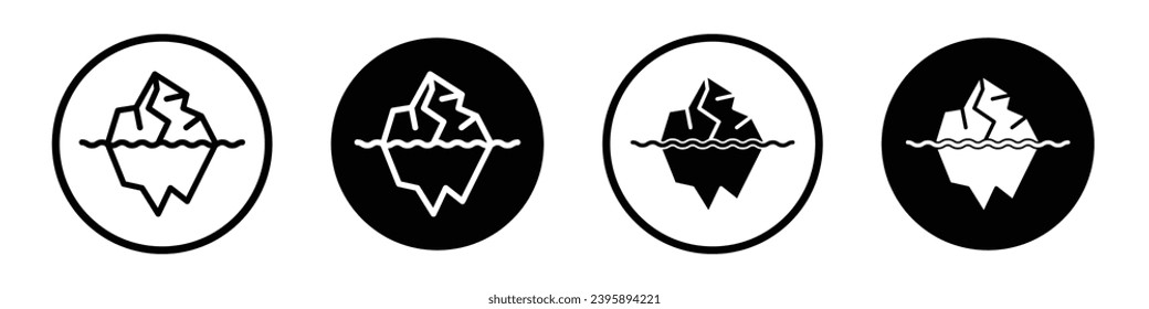 Iceberg icon set. arctic glacier ice berg vector symbol in black filled and outlined style.