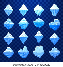 Conjunto de iconos de iceberg. Estilo de caricatura y triángulo.