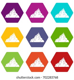 Iceberg icon set many color hexahedron isolated on white vector illustration