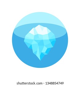 Iceberg icon under water in circle shape. Simple geometric vector illustration.