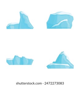 Iceberg icons set cartoon vector. Iceberg floating in ocean. Huge white block of ice