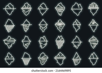 Iceberg icons set outline vector. Melting winter. Climate cold vector neon