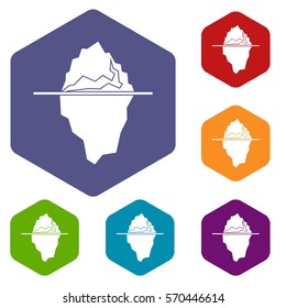Iceberg icons set rhombus in different colors isolated on white background