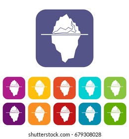 Iceberg icons set vector illustration in flat style In colors red, blue, green and other