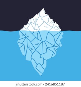 Iceberg icy mountain floating on antartica cold ocean water vector illustration isolated on square dark background. Simple flat full colored cartoon art styled drawing.