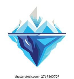 Iceberg illustration with visible and submerged sections in various shades of blue floating icy mountain formation graphic representation of climate change concept