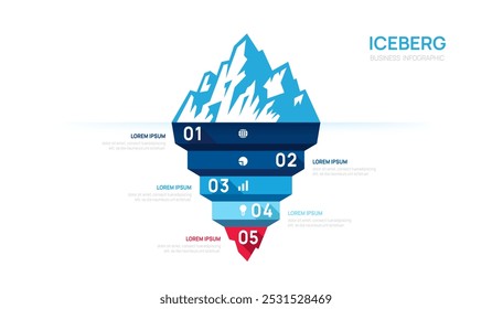 Iceberg infographic business template. Modern 5 steps to success. Presentation slide template, digital marketing data, presentation vector infographics.