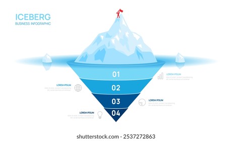 Iceberg infographic template for business. Modern 4 steps to success. Presentation slide template, digital marketing data, vector infographics.