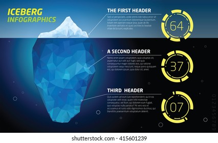 Infográficos do Iceberg. Ilustração de gelo, mar e água.