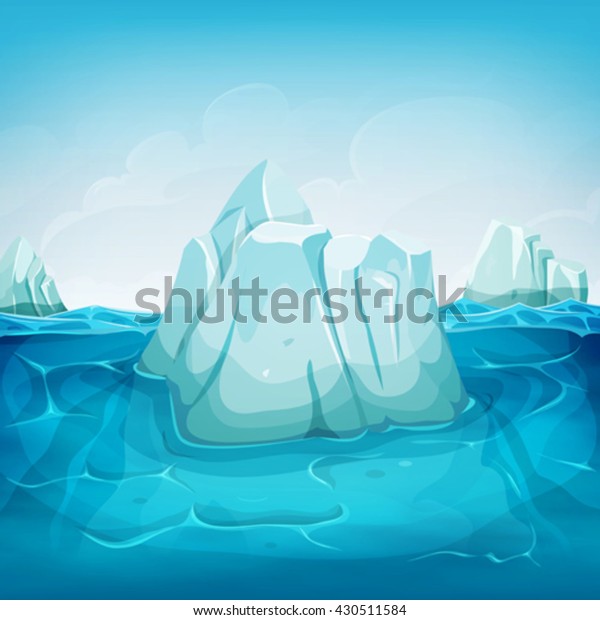 Iceberg Inside Ocean Landscape Illustration Cartoon Stock Vector ...