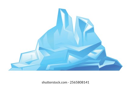 Iceberg with jagged edges and smooth reflective surfaces, drifting glacier. South and North Pole. Vector cartoon illustration