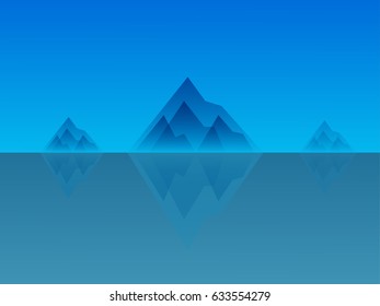 Iceberg landscape, iceberg underwater in blue ocean, vector illustration