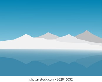 Iceberg landscape, white mountain reflection in blue ocean, vector illustration