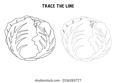 Iceberg Alface páginas de coloração para crianças. Alface Iceberg de traço e cor. Iceberg Alface arte linha isolado no vetor de fundo branco. Planilhas de jardim de infância e pré-escola imprimíveis para crianças. 