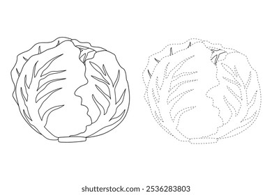 Iceberg Alface páginas de coloração para crianças. Alface Iceberg de traço e cor. Iceberg Alface arte linha isolado no vetor de fundo branco. Planilhas de jardim de infância e pré-escola imprimíveis para crianças. 