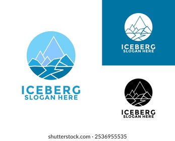 Logotipo Iceberg, Vetor de montanhas antárticas em cor azul gelo, Modelo de design de natureza Iceberg