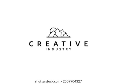 logotipo iceberg com sol emergindo em design de arte de linha