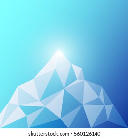 Iceberg with low poly style blue color tone and sun light, vector illustration