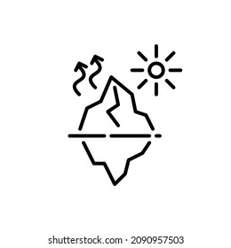 Iceberg melting caused by global warming. Pixel perfect, editable stroke icon
