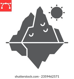 Iceberg derritiendo icono de glifo, cambio climático y ecología, icono del vector de fusión de hielo, gráficos vectoriales, símbolo sólido de trazo editable, eps 10.