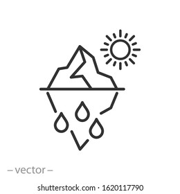 Iceberg Melting Icon, Sun And Glacier, Change Climate, Problem Global Warming, Thin Line Web Symbol On White Background - Editable Stroke Vector Illustration Eps10