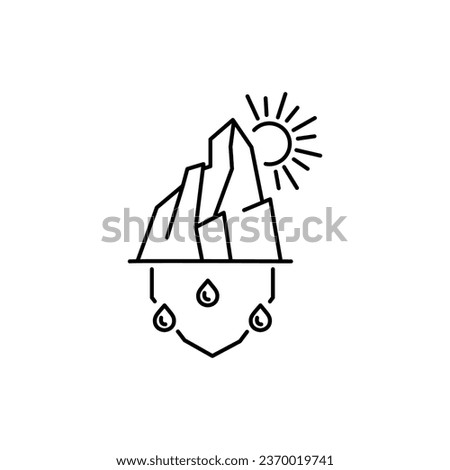 Iceberg melting icon, sun and glacier, change climate, problem global warming, thin line web symbol on white background - editable stroke vector illustration.