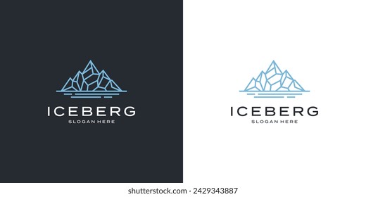 Iceberg mountain logo and sea for adventure emblem logo design