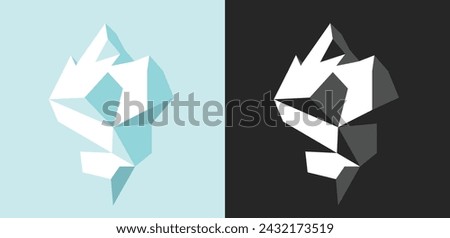 Iceberg mountain vector icon isolated polygon design logo graphic illustration set, blue black white flat cartoon ice berg geometric crystal style object shape abstract origami image clipart