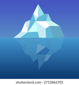 Iceberg à noite. Atmosfera fria de inverno. Ilustração do vetor de fundo da paisagem