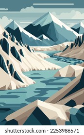 iceberg in north sea or arctic ocean, glaciers landscape flat color vector illustration 