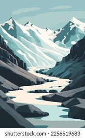 iceberg in north sea or arctic ocean, glaciers landscape flat color vector illustration 