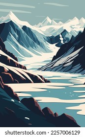 iceberg in north sea or arctic ocean, glaciers landscape flat color vector illustration 