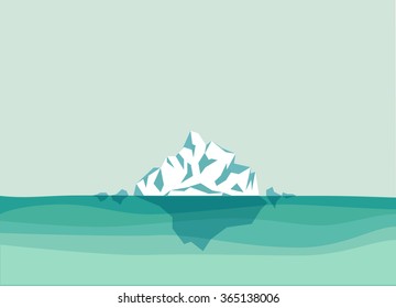 Iceberg in the ocean, arctic glacier illustration floating in deep waters. Global warming concept 