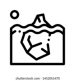 Iceberg In Ocean Global Warm Vector Thin Line Icon. Iceberg Glob Earth Climate Environmental Problem, Industrial Pollution Linear Pictogram. Greenhouse Effect Global Warming Contour Illustration