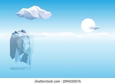 Iceberg ocean underwater scape background template, with cloud and sunrise blue sky backdrop, can use for  iceberg landscape template banner, vector and illustration.