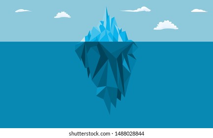 Iceberg in the ocean with a view under water. Global Warming Background Concept. Flat and solid color vector illustration.