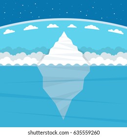 Iceberg in ocean water. Vector illustration.