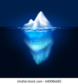 Iceberg on dark background. Block of ice in the sea. Vector illustration.