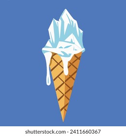 iceberg on ice cream cone. climate change concept.