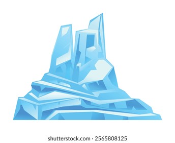 Iceberg peak with geometric shapes and frosty textures, icy mountains with snow. South and North Pole. Vector cartoon illustration