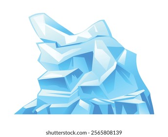 Iceberg peak with sharp angles and frosty highlights, drifting glacier. South and North Pole. Vector cartoon illustration