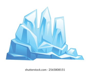 Iceberg peak with sharp, jagged edges and frosty highlights, icy mountains with snow. South and North Pole. Vector cartoon illustration