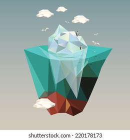 iceberg with penguins  low poly illustration 