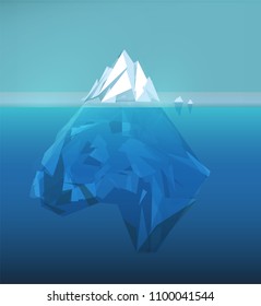 Iceberg polygonal illustration, sea ice berg, underwater ice, abstract polygon ice floe, glacier vector picture.