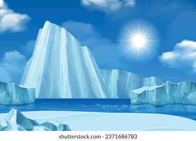Iceberg realistic composition with glacier rock in northern sea vector illustration