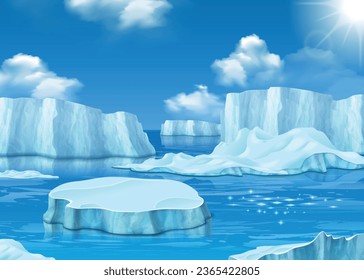 Iceberg realistic composition with pole sea landscape vector illustration