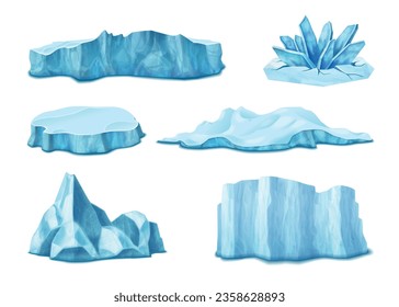 Iceberg realistic icons set with glaciers on white background isolated vector illustration