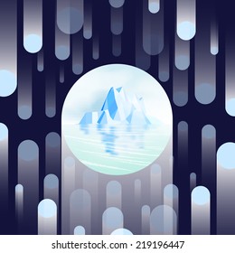 Iceberg with Reflection on Flying Dot Pattern  - Vector Illustration